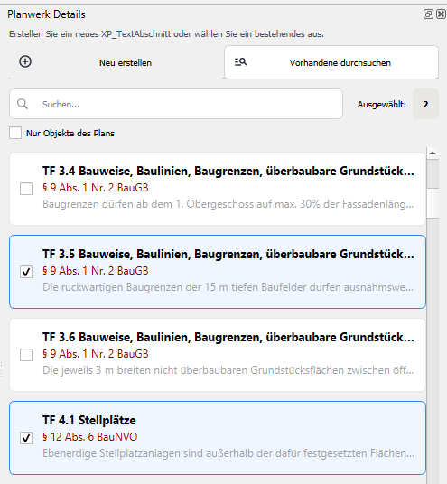 Vorhandene Textabschnitte auswählen